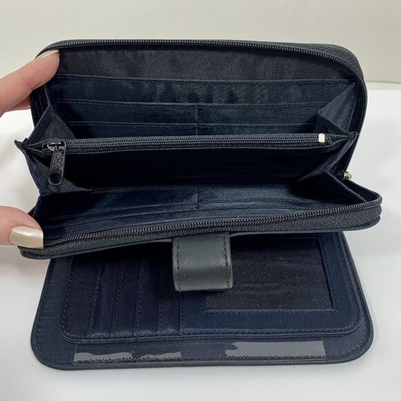 MUNDI Black Leather Zip Around Snap Check Book Organizer Clutch Wallet EUC - Picture 9 of 10